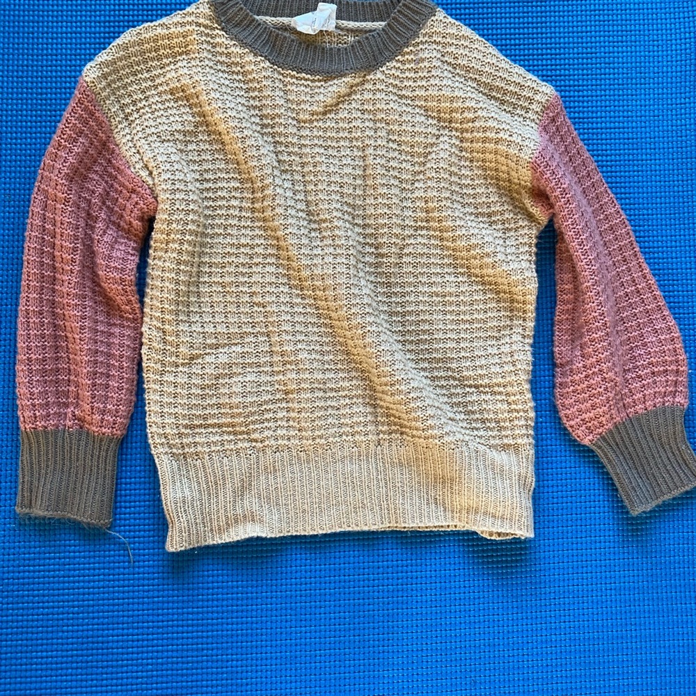 Colorblock Sweater with Pink and Brown Sleeves